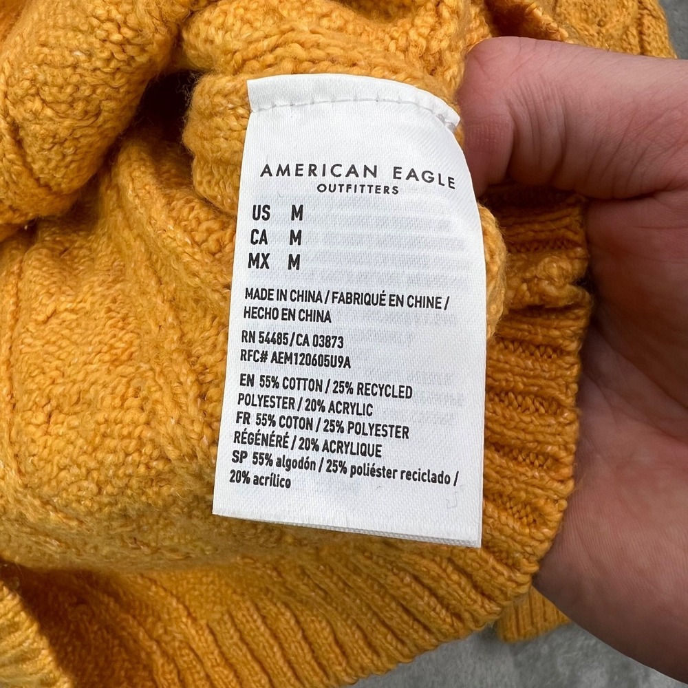 American Eagle AE Fisherman Crew Neck Sweater‎ Womens Medium Yellow Cable Knit - Picture 9 of 10